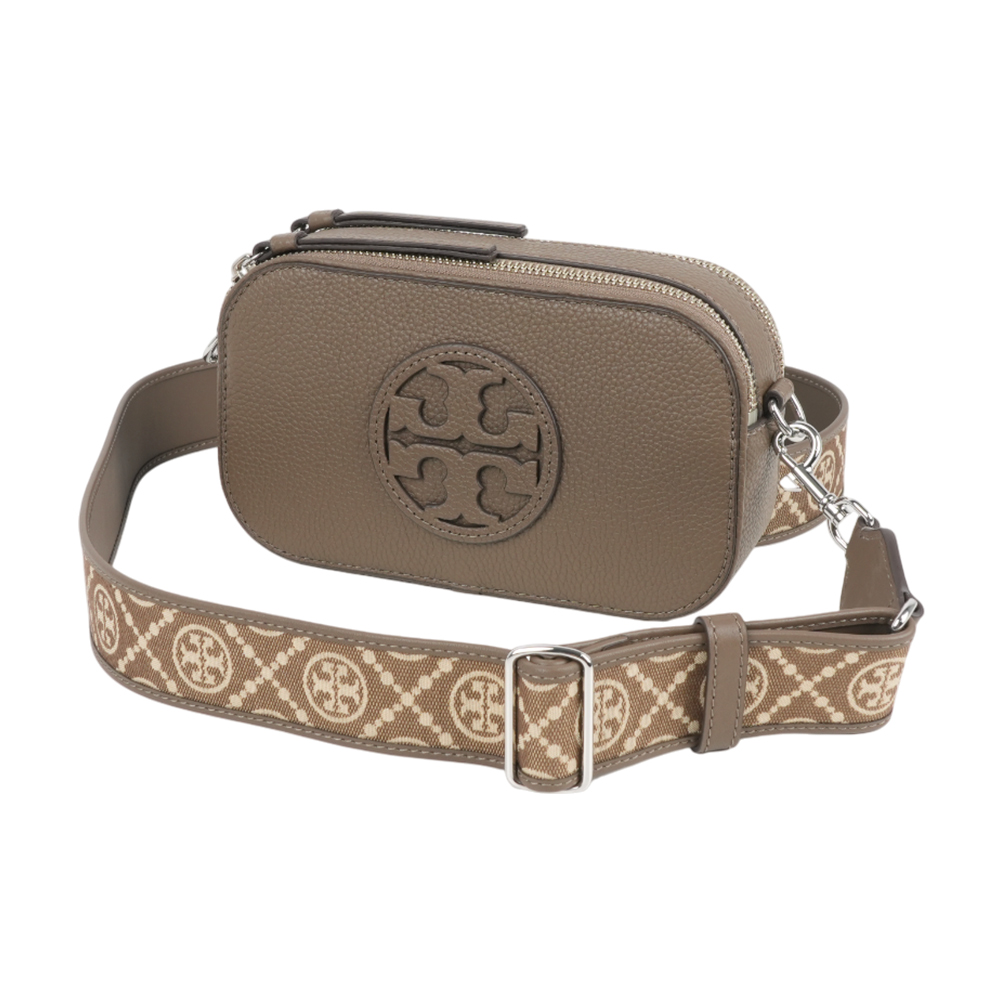 TORY BURCH Miller 荔枝紋雙拉鍊迷你相機包(蘑菇棕), , large