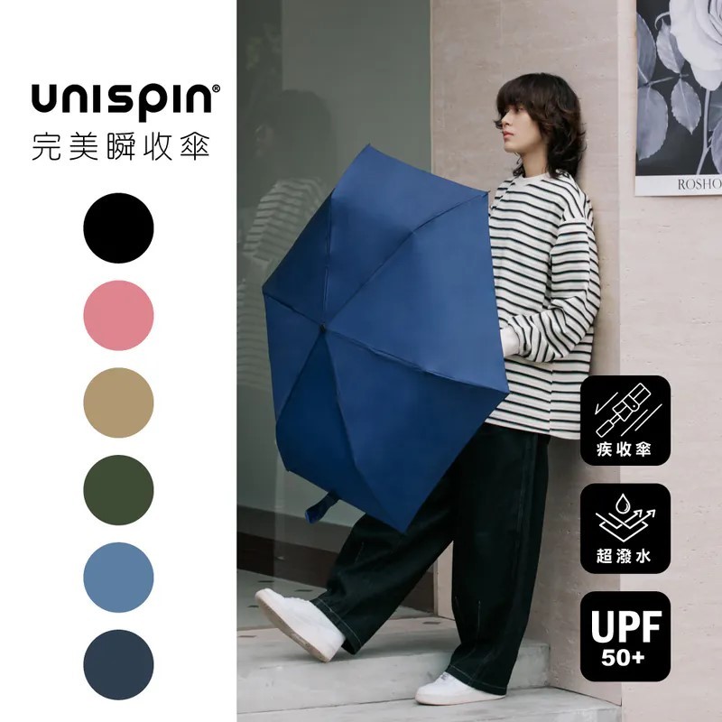 unispin 三秒瞬收 疾收傘 手開完美瞬收 記憶貼片 折疊傘 遮陽傘 陽傘 防潑水 摺疊傘 晴雨傘 快速出貨, 淺灰藍, large