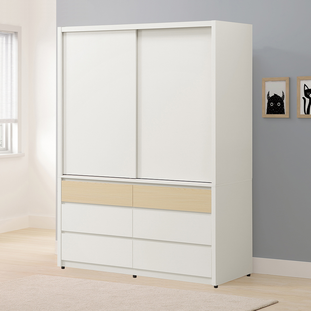 【唯熙傢俱】羅伊原木雙色4.5尺滑門衣櫃, , large