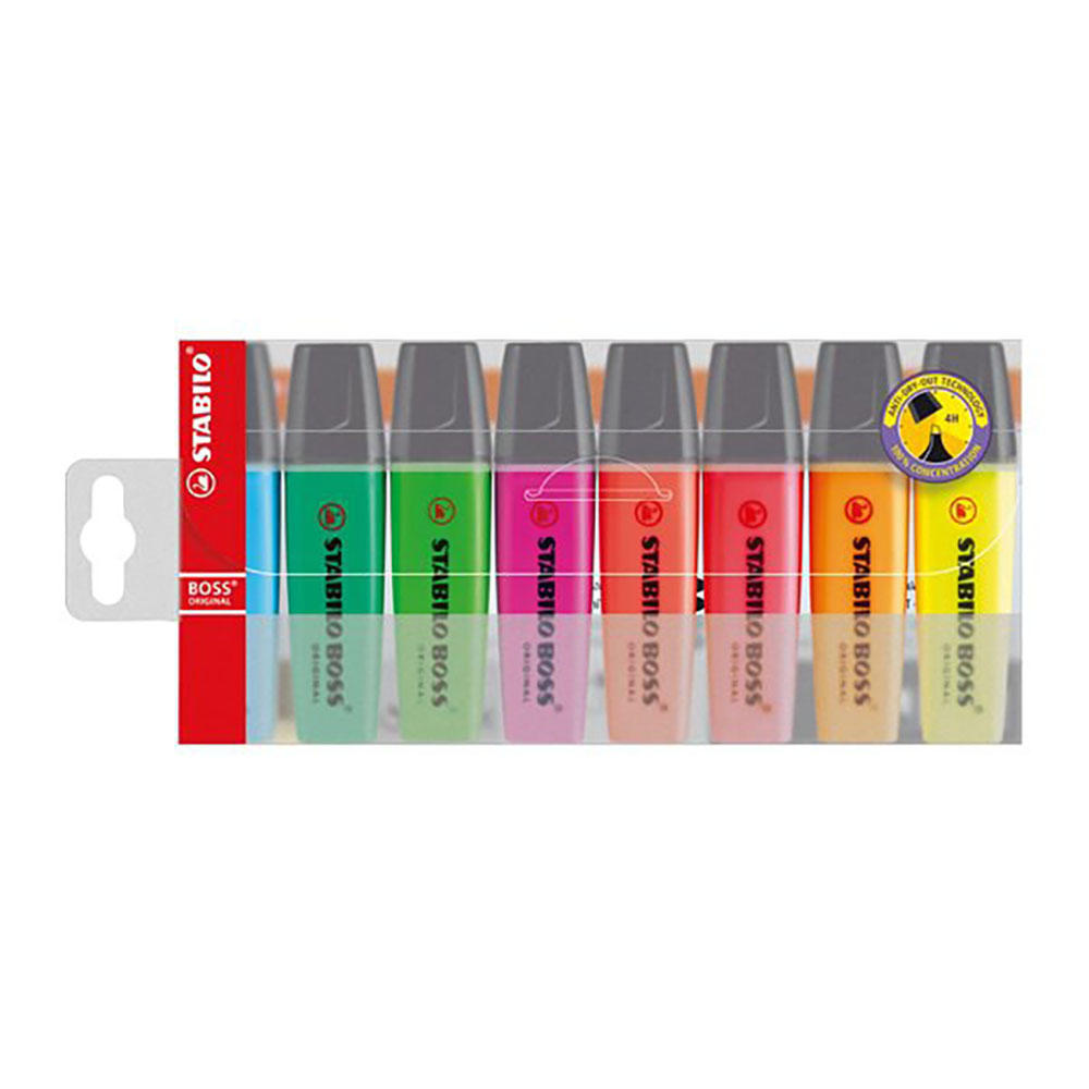STABILO 德國 思筆樂 BOSS ORIGINAL 波士經典螢光筆 塑膠吊盒 8色組/盒 ST70/8, , large