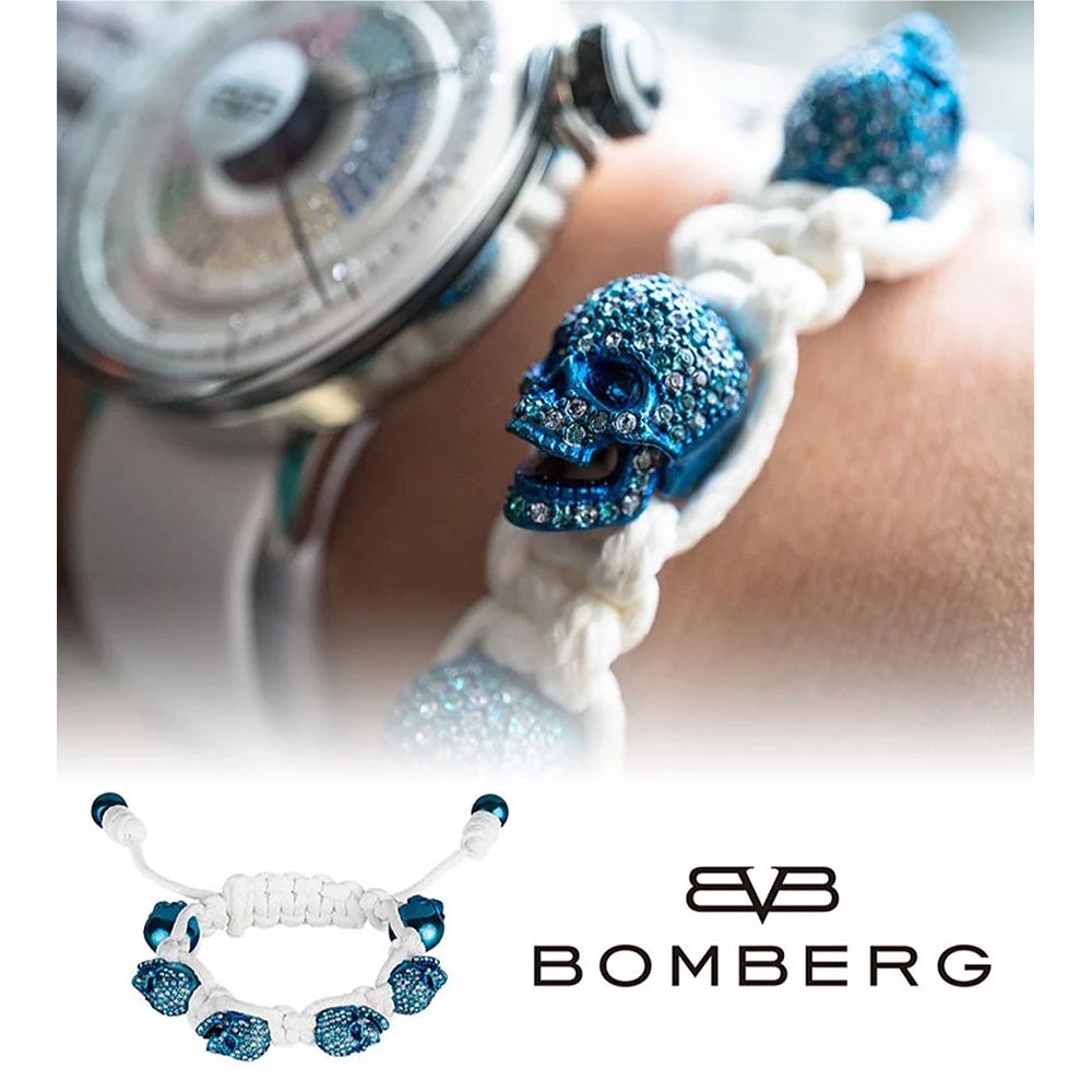 BOMBERG 炸彈錶 藍水鑽藍骷髏白色手環-S (JW-WHT-FSPBL.S9.3), , large
