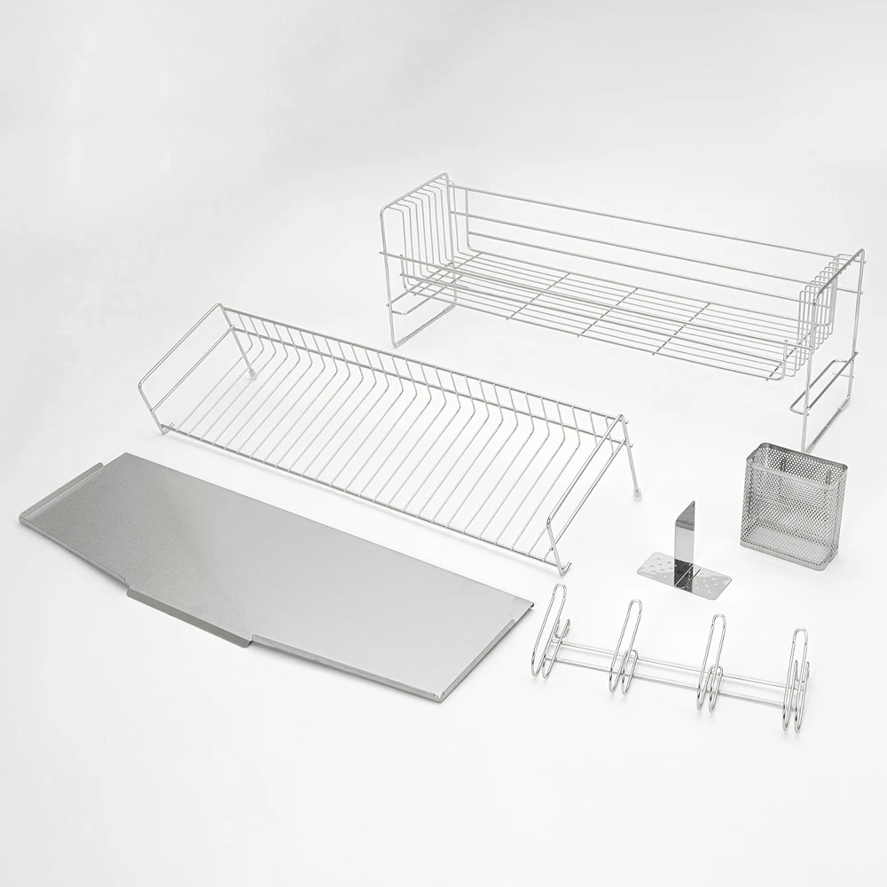 【Shimomura Kihan】Japan-Made All-Stainless Steel Expandable Dish Drainer Rack (with Utensil Holder, Glass & Cutting Board Drainer), , large