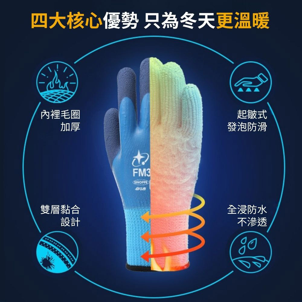 星宇乳膠加厚防凍寒防水手套FM395, , large