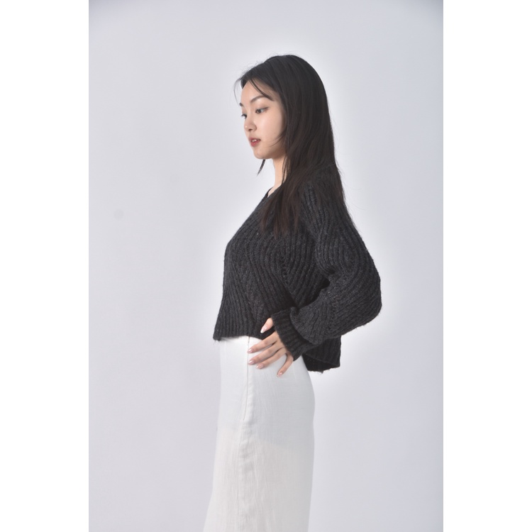 (F) baking soda韓牌修身短版質感V領黑色毛衣二手衣, , large