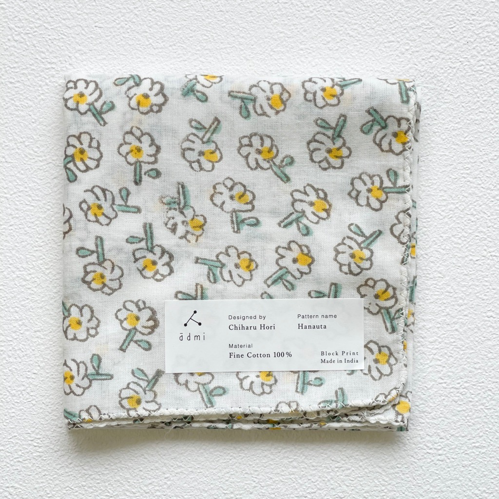 日本設計/印度製造 admi 全棉 方形 45x45 cm 手帕 手巾 (Hanauta 06)