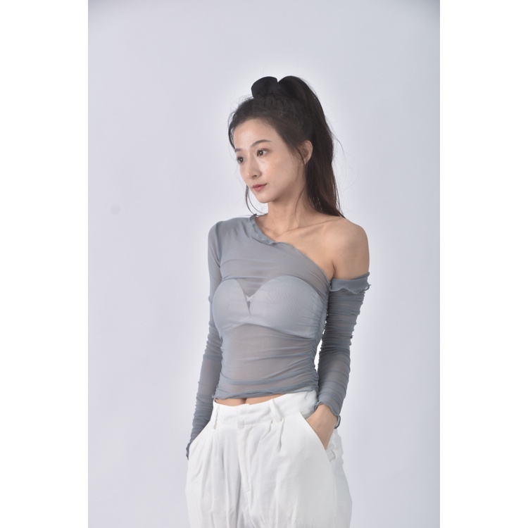 (S) 【安于晴Charlene私服】質感紡紗透膚綠色長袖上衣二手衣, , large
