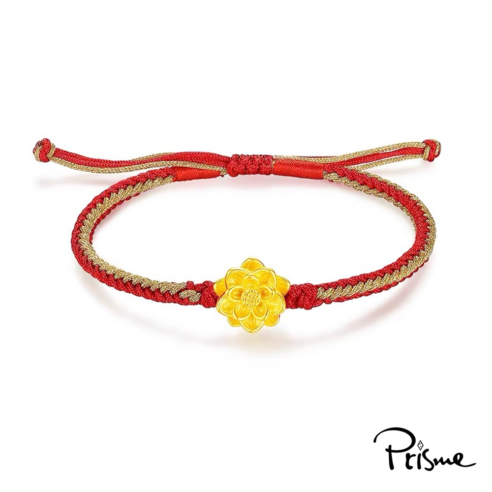 【Prisme Gold】黃金手鍊 蓮花 紅編織手鍊 (金重：約0.08錢±0.03), , large