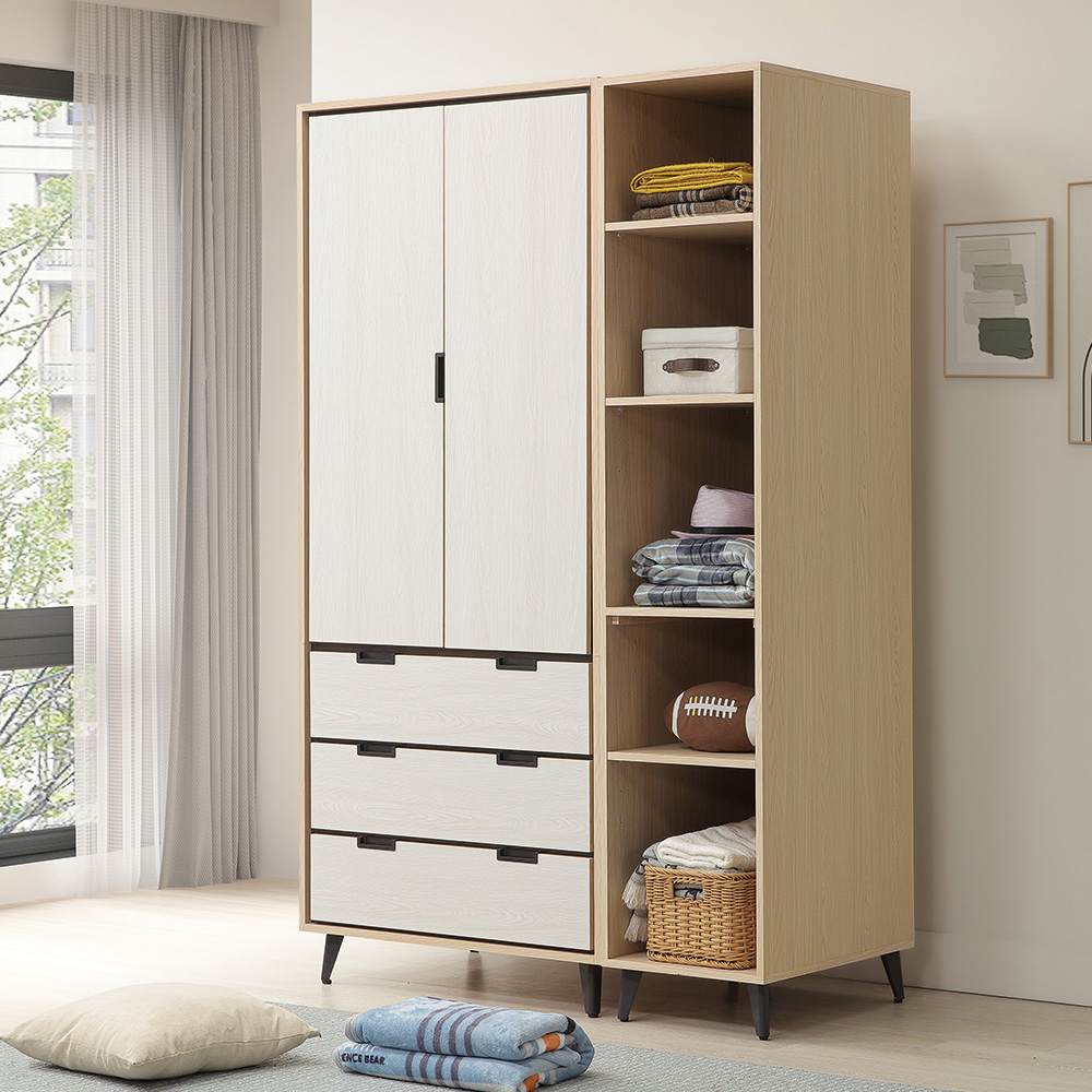 【唯熙傢俱】雷莎原木雙色4尺衣櫃, , large