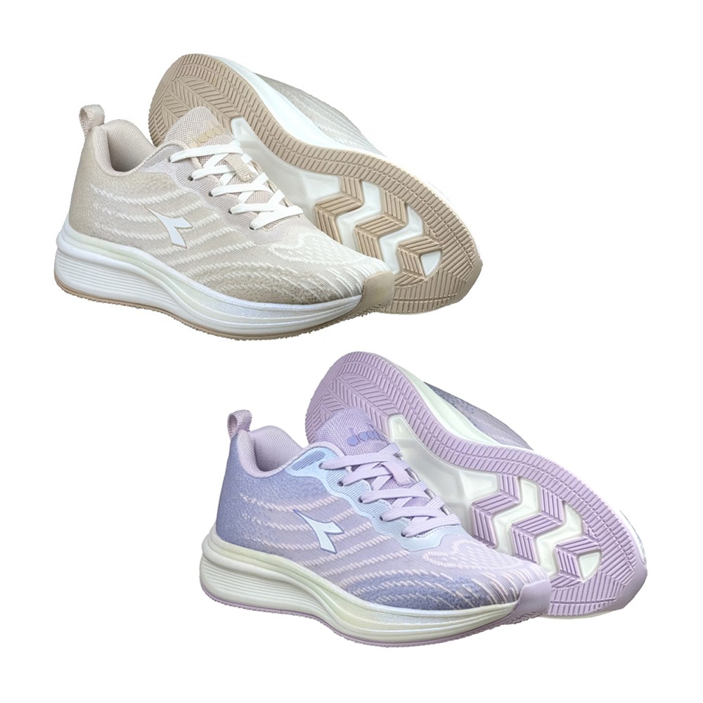 DIADORA迪亞多那 輕量輕步慢跑鞋 女運動鞋 女鞋 飛織 透氣 輕盈 彈性 吸衝 吸震 減壓 耐磨 抓地 卡其 紫, , large