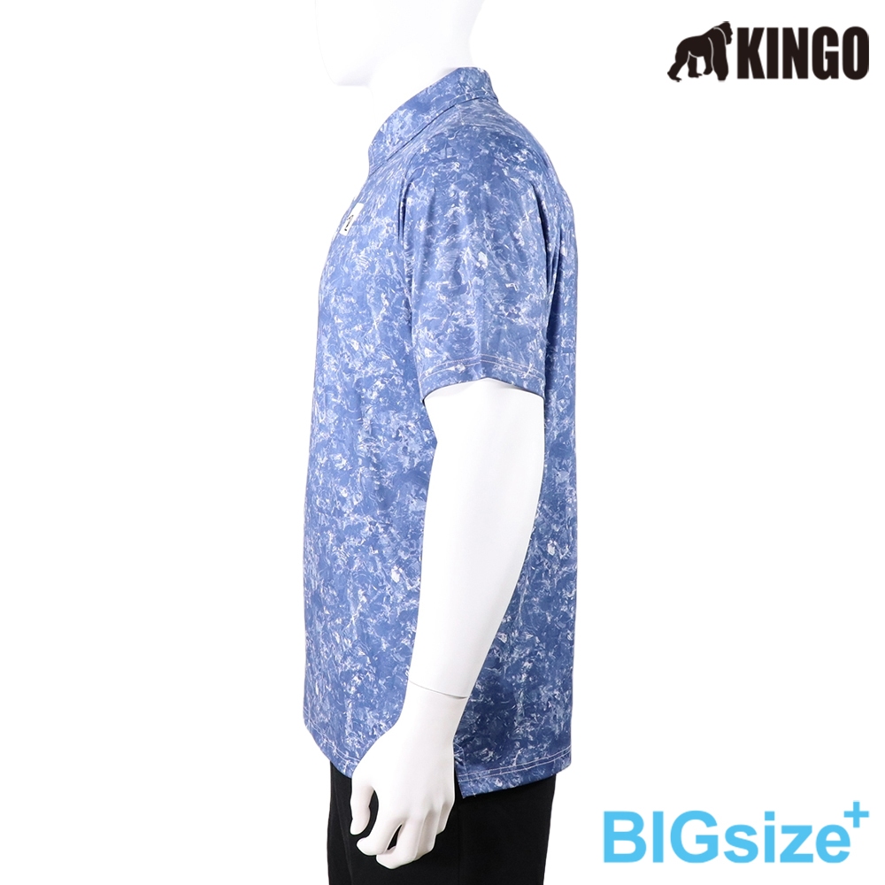 KINGO-大尺碼-男款 排汗POLO衫-牛仔藍-413202, , large