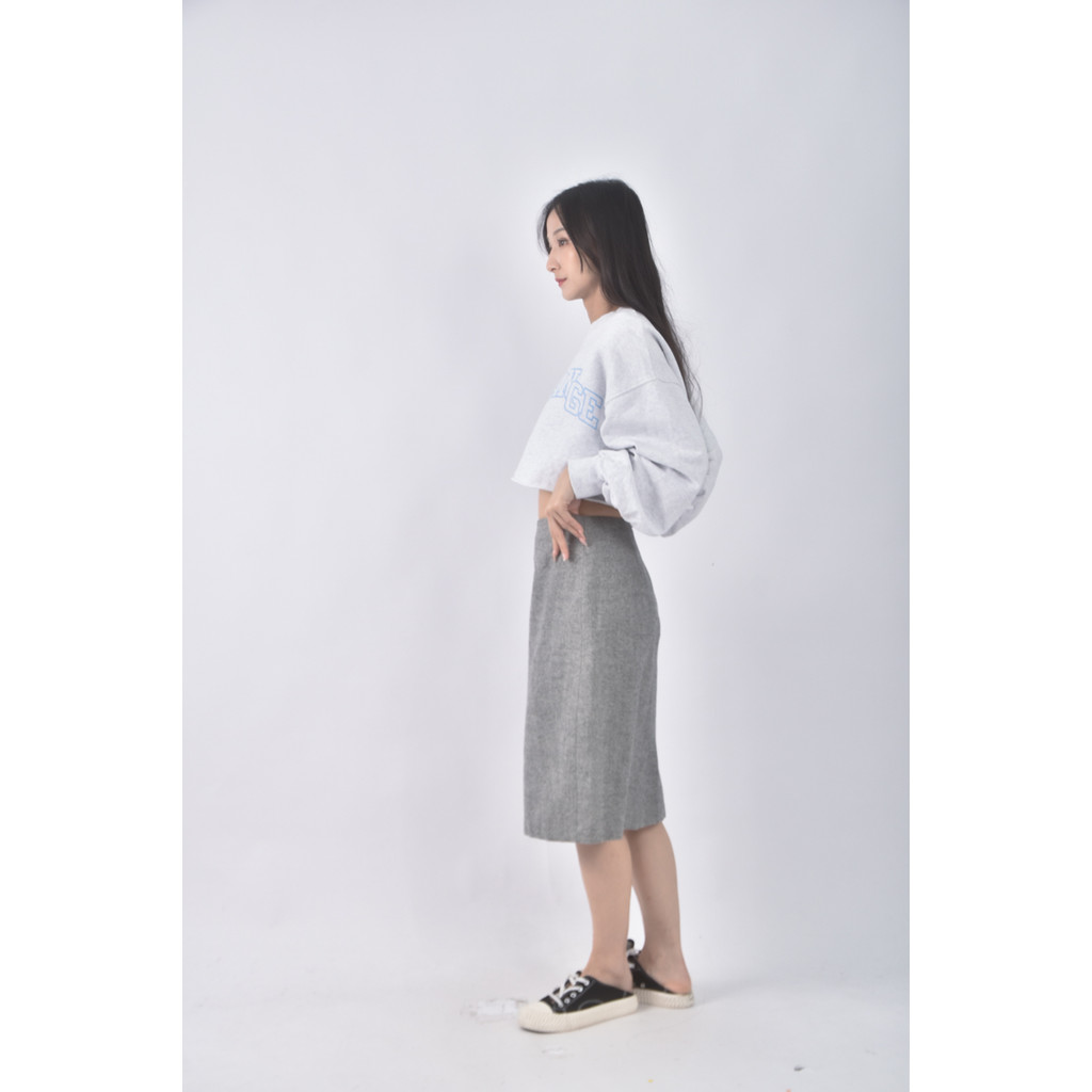 (2XL) 質感條紋灰色長裙二手衣, , large