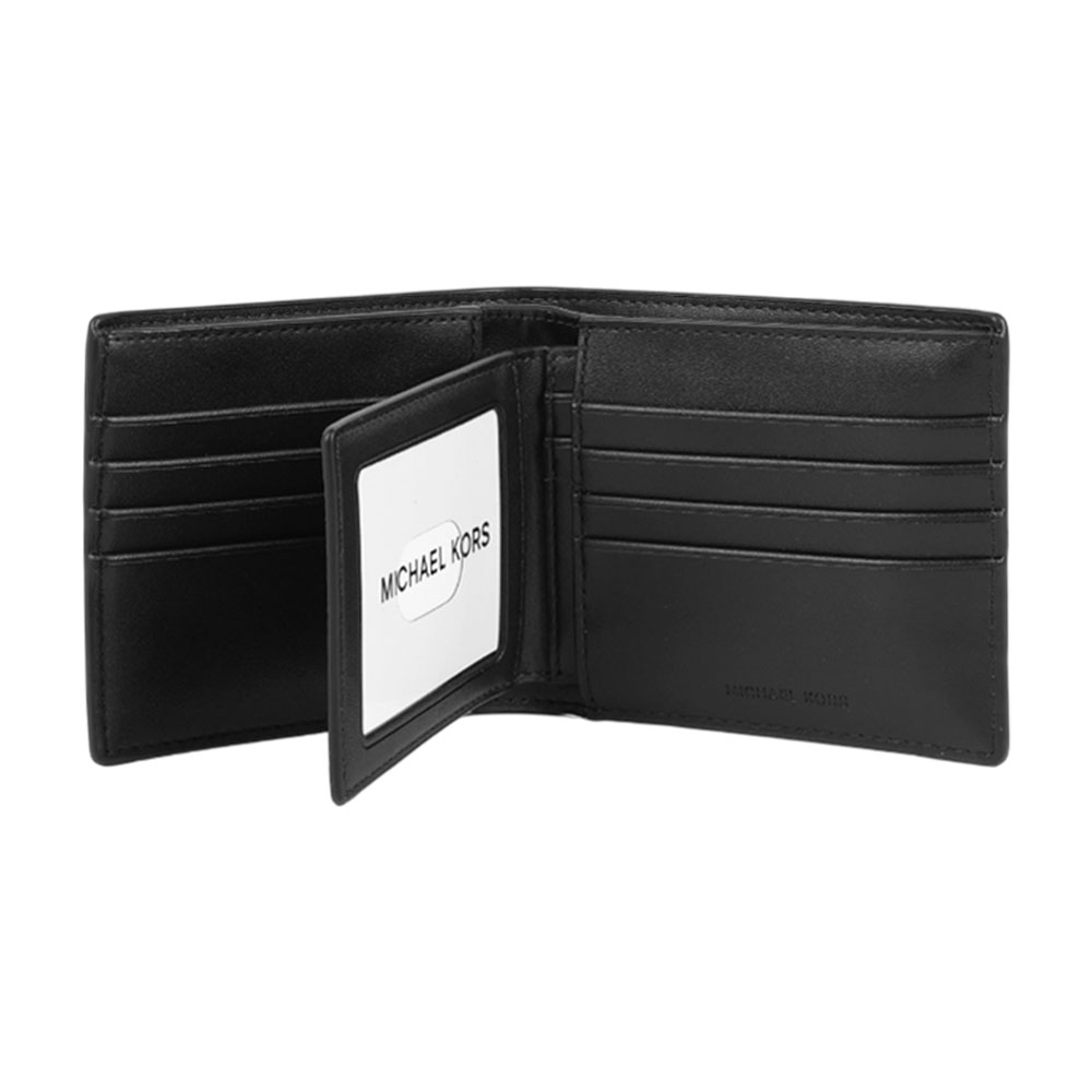 Michael Kors Cooper 銀字滿版塗層帆布附活動式卡夾對開短夾(咖啡色), , large