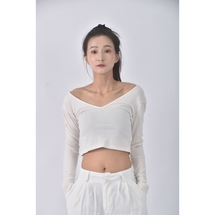 (S) 【安于晴Charlene私服】nnine質感V領白色長袖上衣二手衣, , large