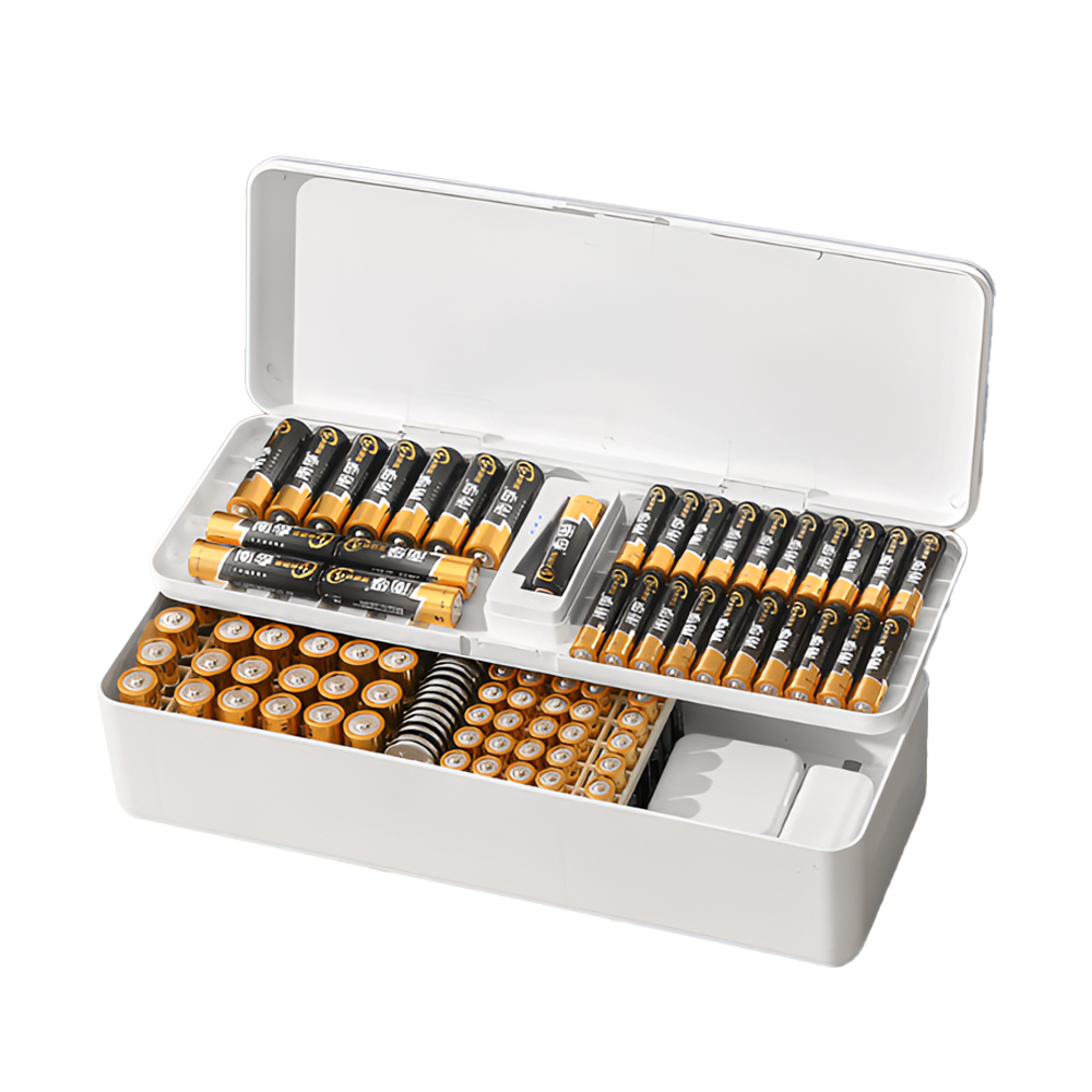 【上手家居】電量檢測電池盒 雙層白色(收納盒/電池收納盒/電池檢測器), , large