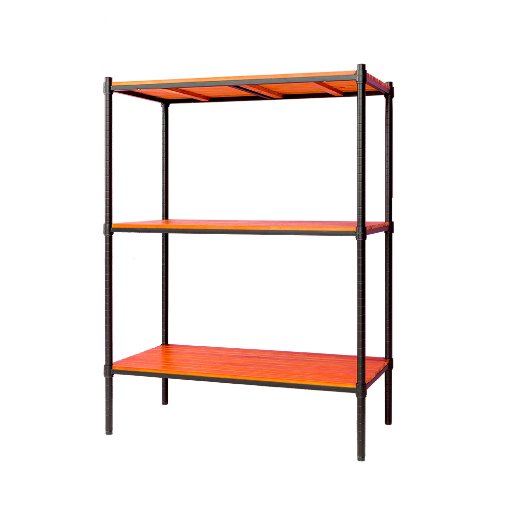 【Y HOUSE】90x45x120cm pine three-layer storage rack rack iron rack - black teak, , large