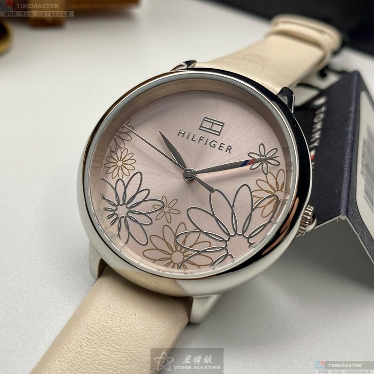 [星晴錶業]TommyHilfiger手錶,36mm,TH00036粉紅色錶面銀錶殼米白色真皮皮革錶帶款, , large