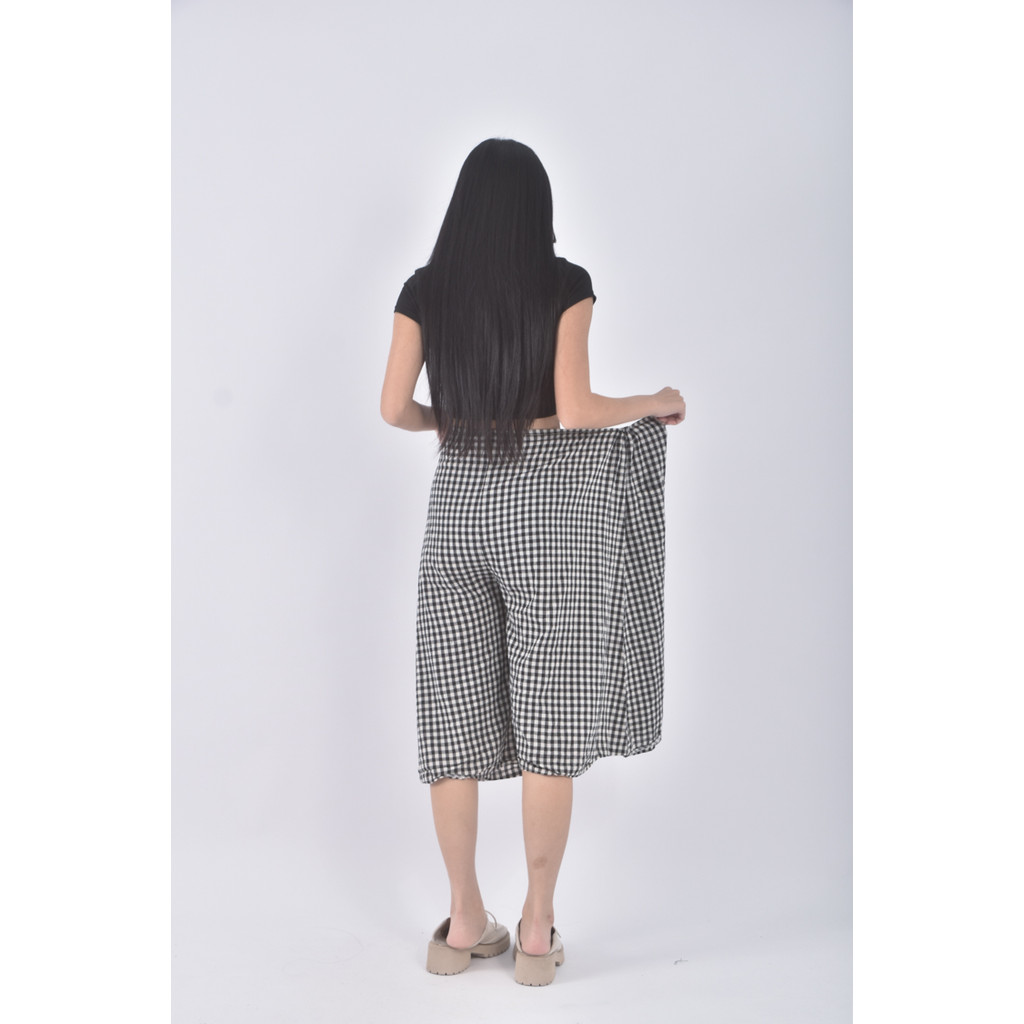 (4XL（含）以上) 高腰棉質格紋黑色長褲二手衣, , large