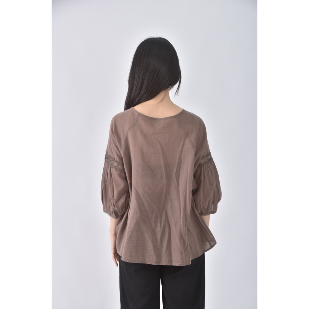 (M) le polka棉質純棉棕色長袖上衣二手衣, , large