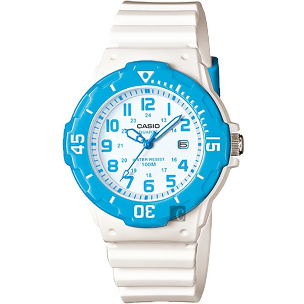 CASIO 卡西歐 迷你運動風指針手錶-藍圈x白 LRW-200H-2BV