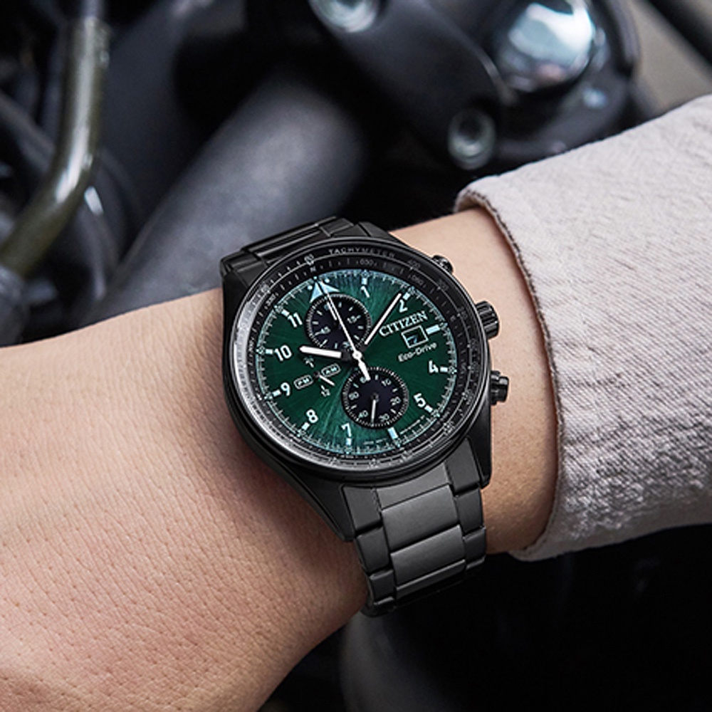 CITIZEN 星辰 亞洲限定 Future Force 光動能計時手錶-黑X綠 CA0775-87X, , large