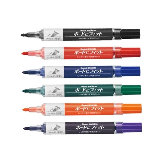 【 Pentel 飛龍 】細～中字彈力後壓白板筆 圓頭 2.3~4.5mm 六色套裝 /組 EMWL5SBF-6