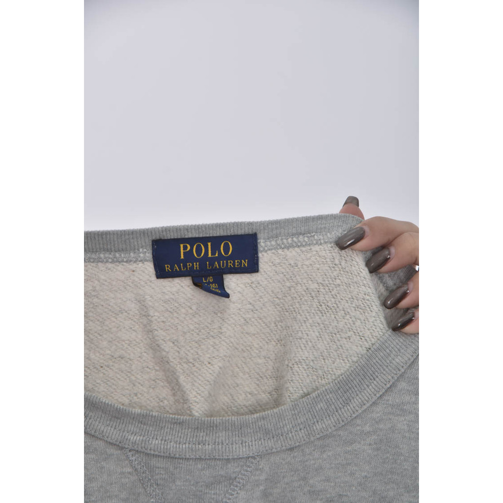 (M) polo ralph lauren棉質圖案灰色長袖上衣二手衣, , large