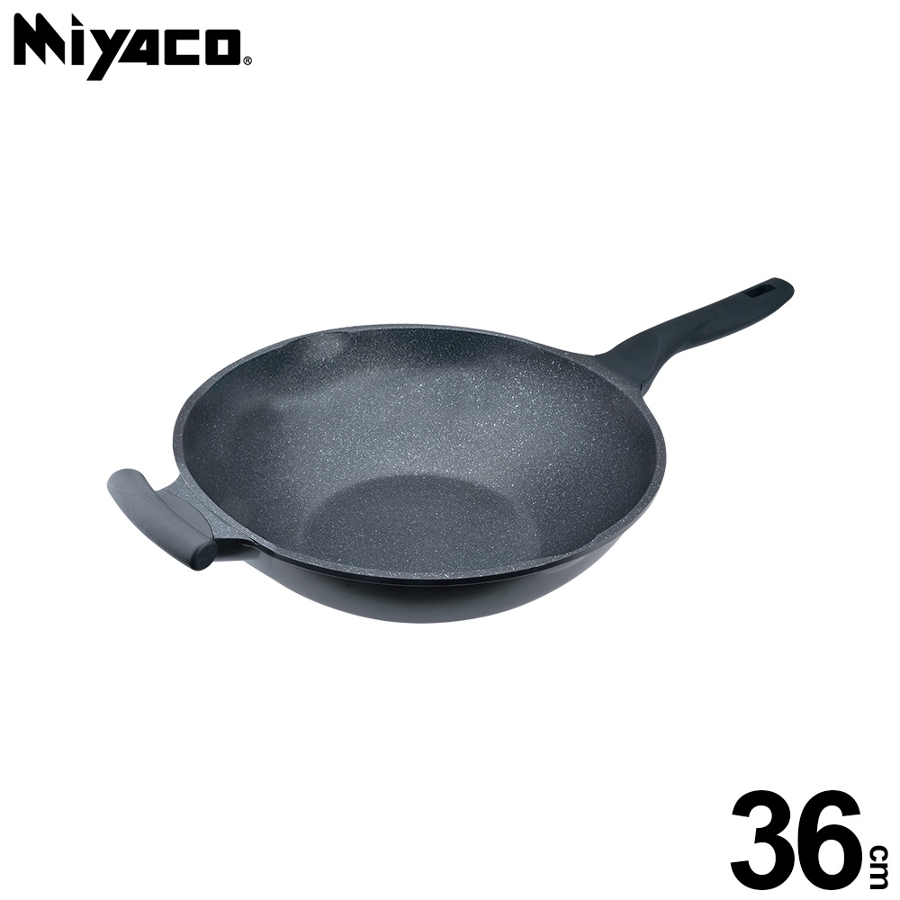 Miyaco 米雅可 礦岩鑄造不沾炒鍋深型炒鍋IH無蓋附蓋 36cm無蓋-Leidea樂德兒, , large