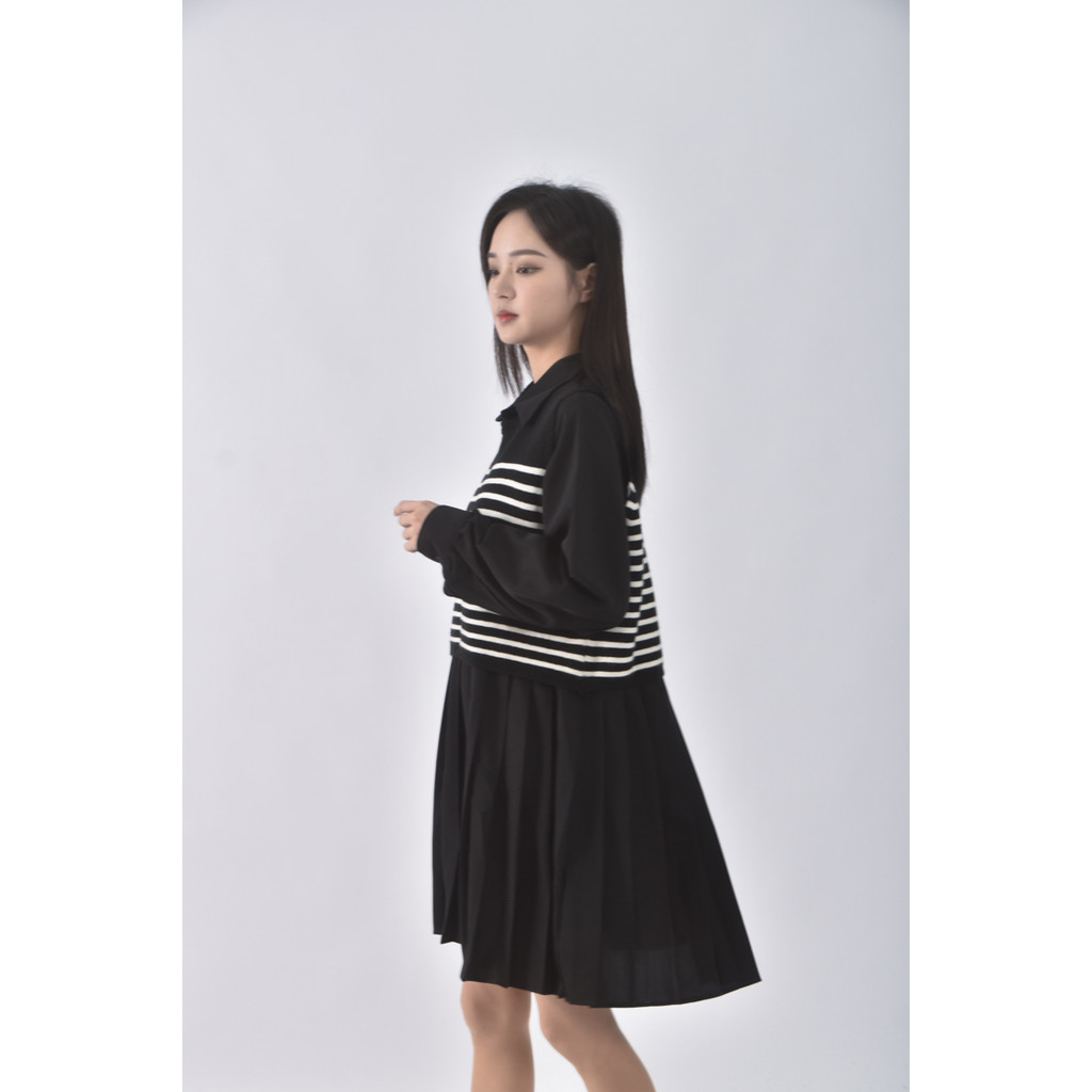 (S) 質感兩件式毛衣背心黑色洋裝二手衣, , large