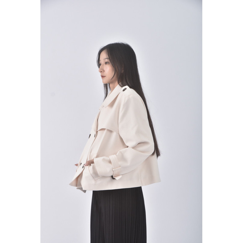 (M) stitch snap韓牌質感風衣杏色外套二手衣, , large