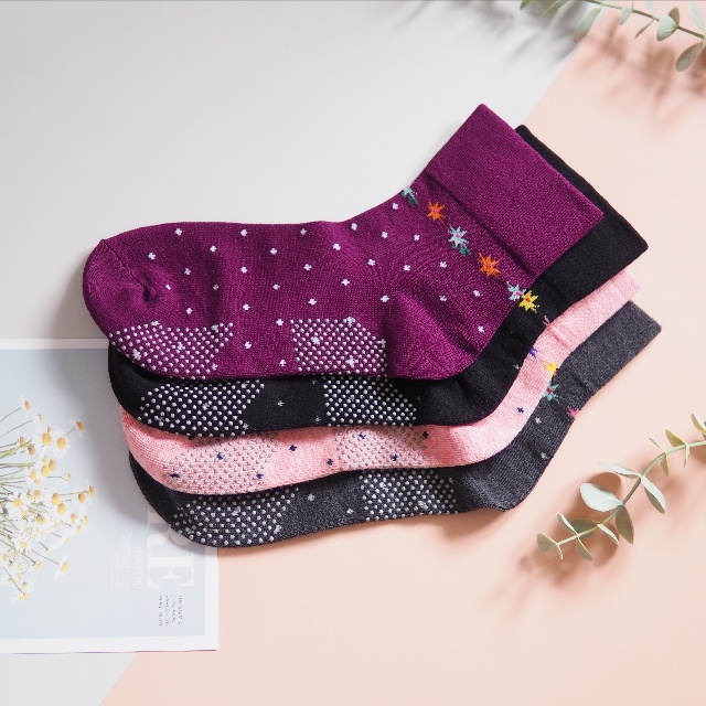 [Kaimei Cotton Industry] 6 pairs set, random and excellent, MIT made in Taiwan, no bunch marks, wide mouth women's version of senior socks - small flower dot style, , large