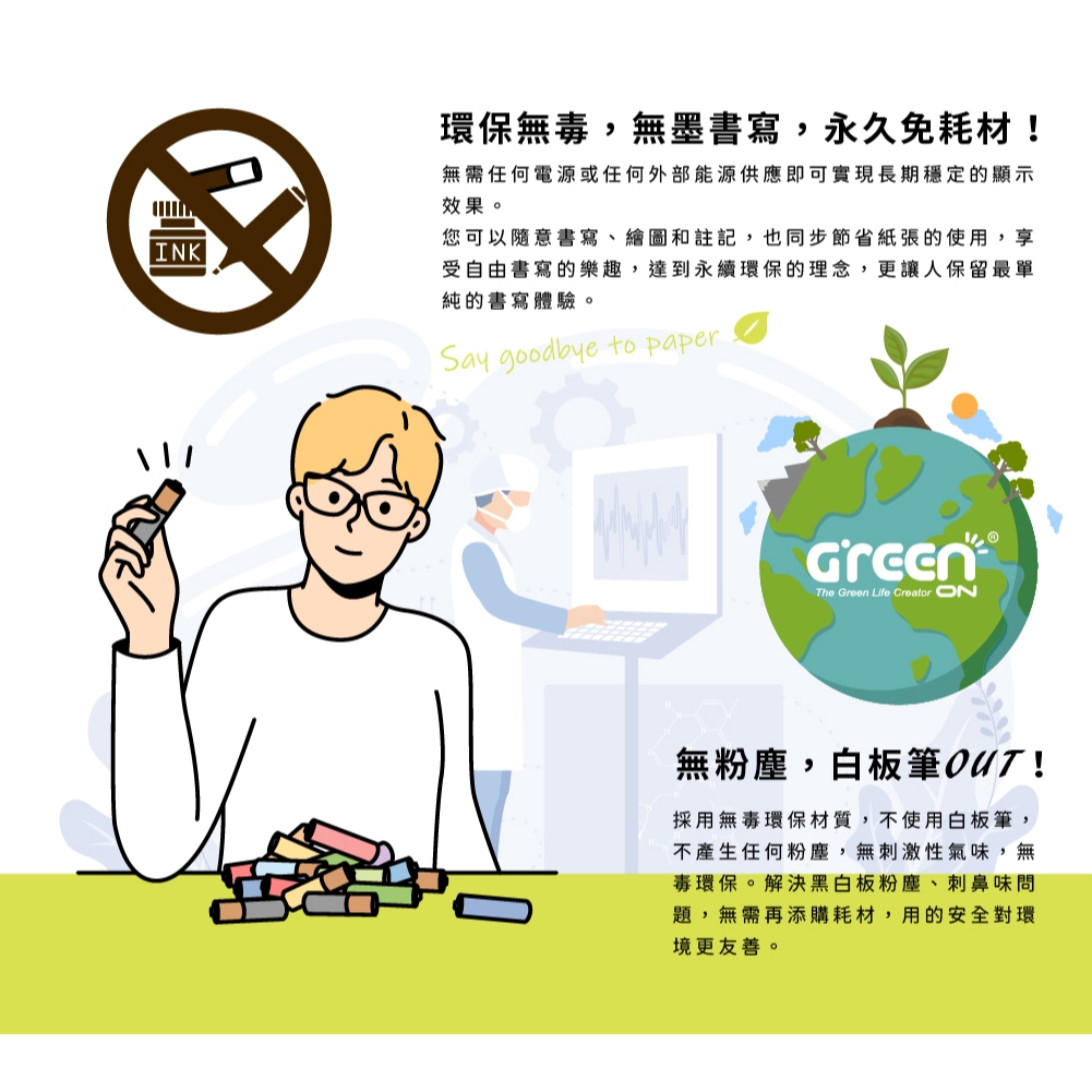 【Green Board】42吋磁性電紙板 極淨無塵白板 商務會議電紙板 局部清除電子白板 教學授課白板, , large