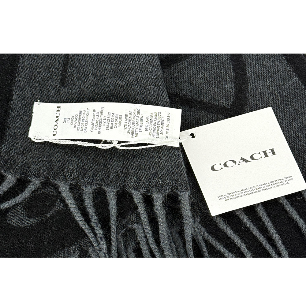COACH 馬與馬車圖案羊毛及羊絨長版圍巾/黑色, , large