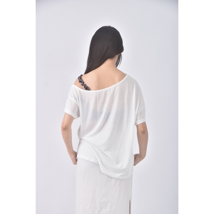 (M) shein質感單肩白色短袖上衣二手衣, , large