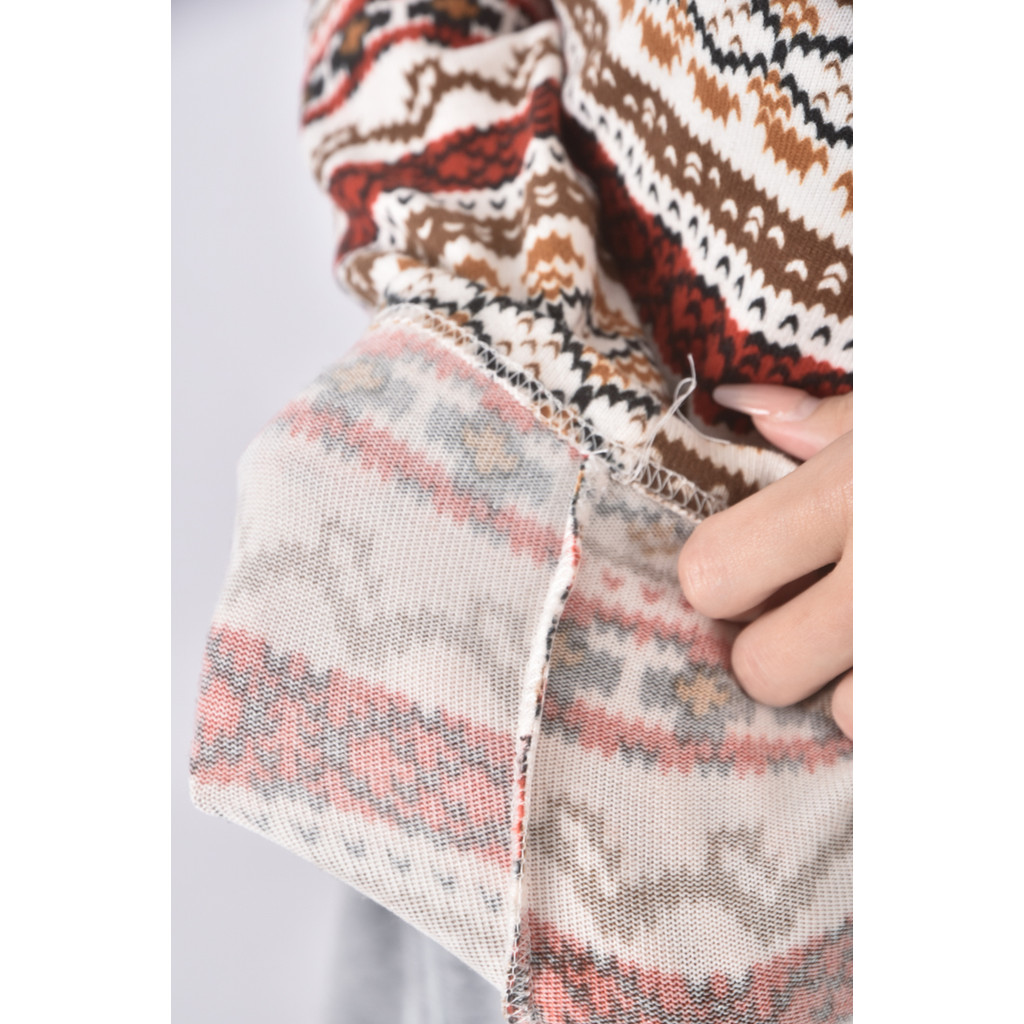 (S) 圖騰棕色長袖上衣二手衣, , large