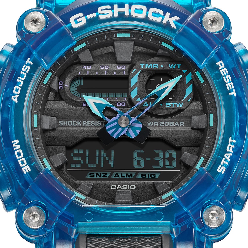 CASIO 卡西歐 G-SHOCK 炫彩音浪 工業風雙顯手錶-科技藍 GA-900SKL-2A, , large