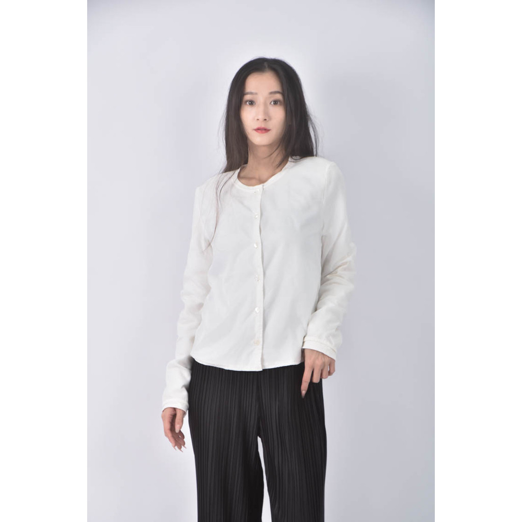 (S) 排扣白色長袖上衣二手衣, , large