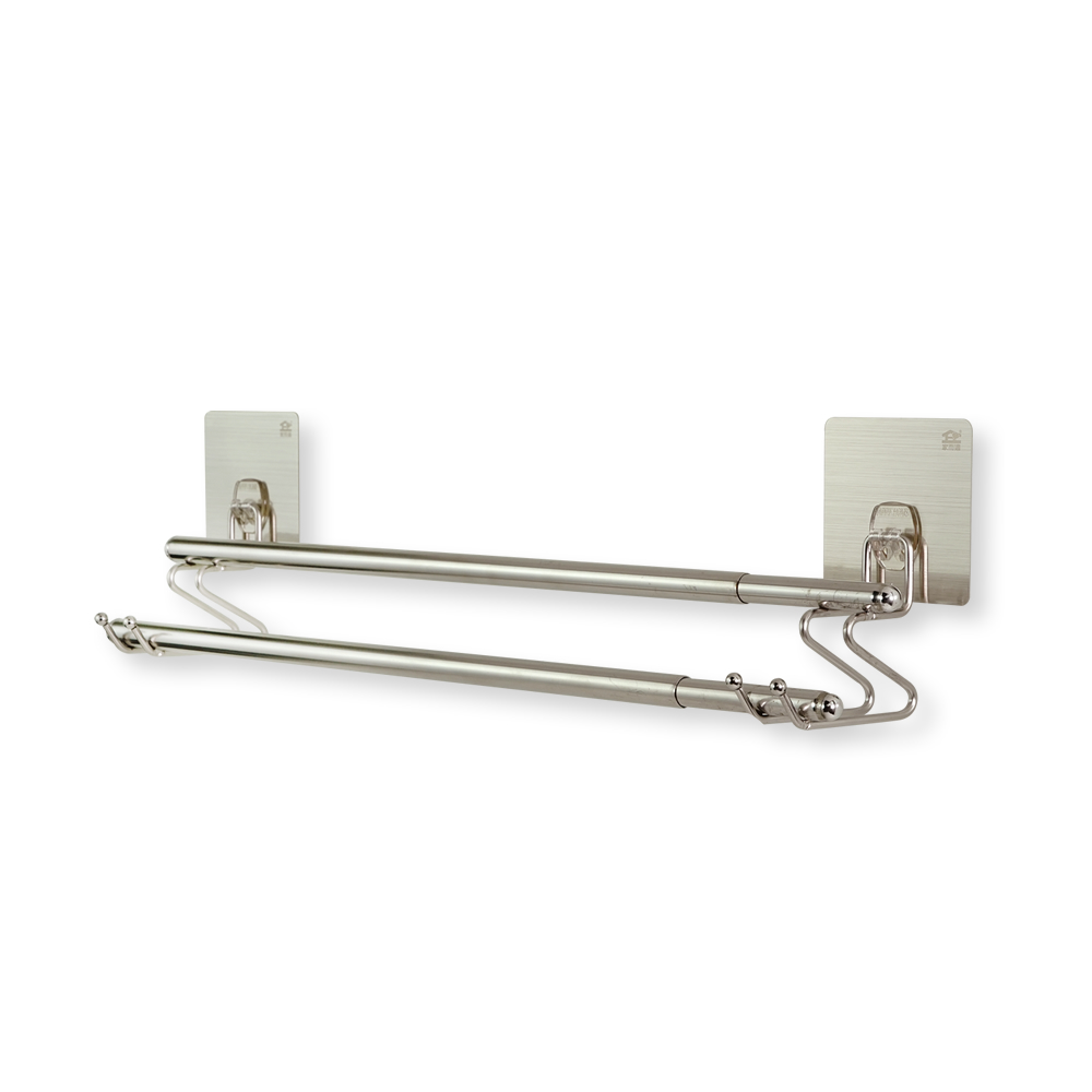 Telescopic double rod towel rack, , large
