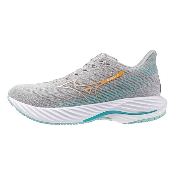 Mizuno Wave Rider 28 Sw 女 慢跑鞋 超寬楦 彈力 支撐 緩震 灰 橘綠 [J1GD240672], , large