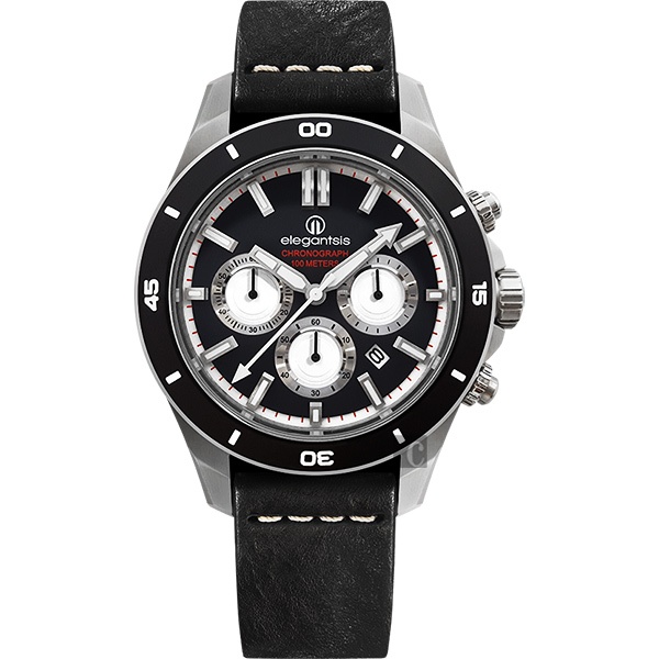 elegantsis JT65R 騎士系列三眼計時腕錶-黑/48mm ELJT65R-6B03LC, , large