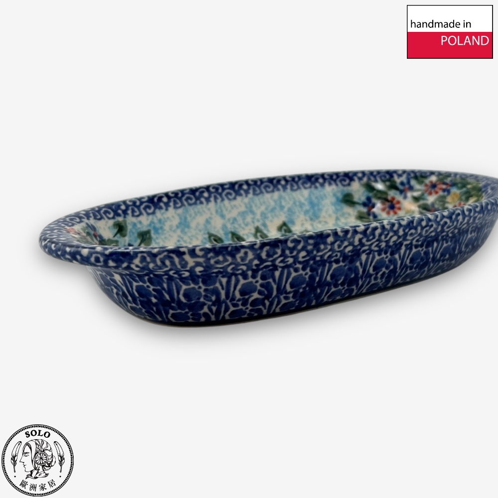 【SOLO Vintage】Cerraf Polish Pottery 19cm Oval Plate Black Cat Garden Series Made in Poland, , large