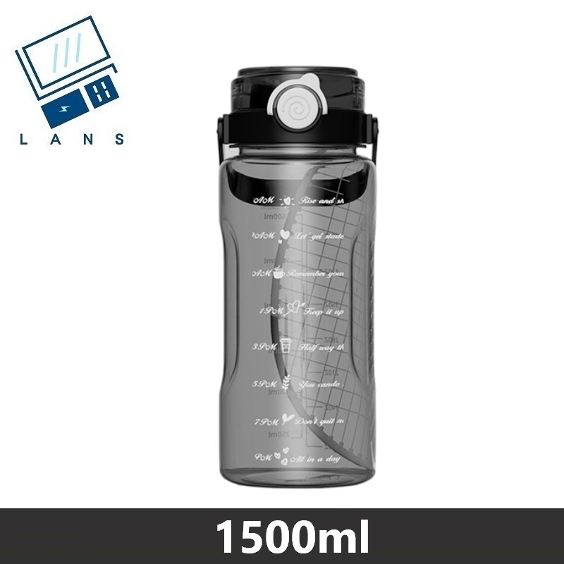 Large-capacity portable water cup, sports water jug, double drinking mouth, high-temperature resistant, straw cup, juice cup, filter cup, water jug 1500ML - black , , large