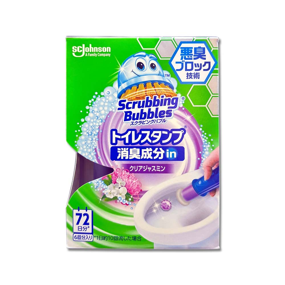 [日日好物]日本SC Johnson莊臣-洗淨防污推桿式馬桶清潔凝膠38g+推桿1支/盒-茉莉(紫標)(便器去污可替換補充清潔劑,廁所免刷洗香氛凍,鑽石造型凝凍可沖水約720次), , large