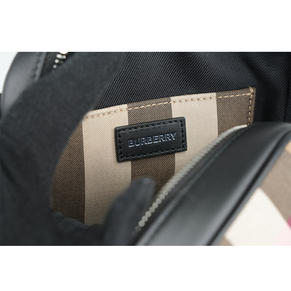 BURBERRY Paddy 格紋帆布及牛皮直式斜背包/灰褐色/棕色, , large