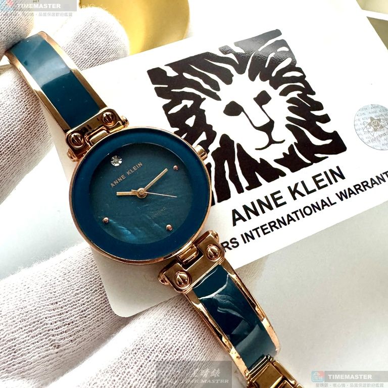 [星晴錶業]ANNE KLEIN手錶,28mm,AN00597藍綠色錶面玫瑰金錶殼玫瑰金色合金錶帶款, , large