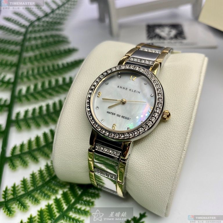 [星晴錶業]AnneKlein手錶,28mm,AN00631銀色錶面銀錶殼金銀相間精鋼錶帶款, , large