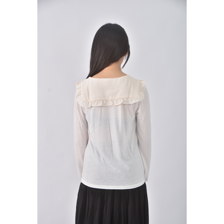 (S) e hyphen world gallery質感荷葉邊領口白色長袖上衣二手衣, , large