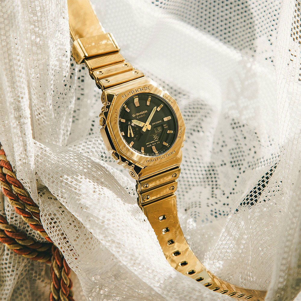 CASIO 卡西歐 G-SHOCK 單色美學 八角金屬錶殼 雙顯手錶-金 GM-2100YMG-9A, , large