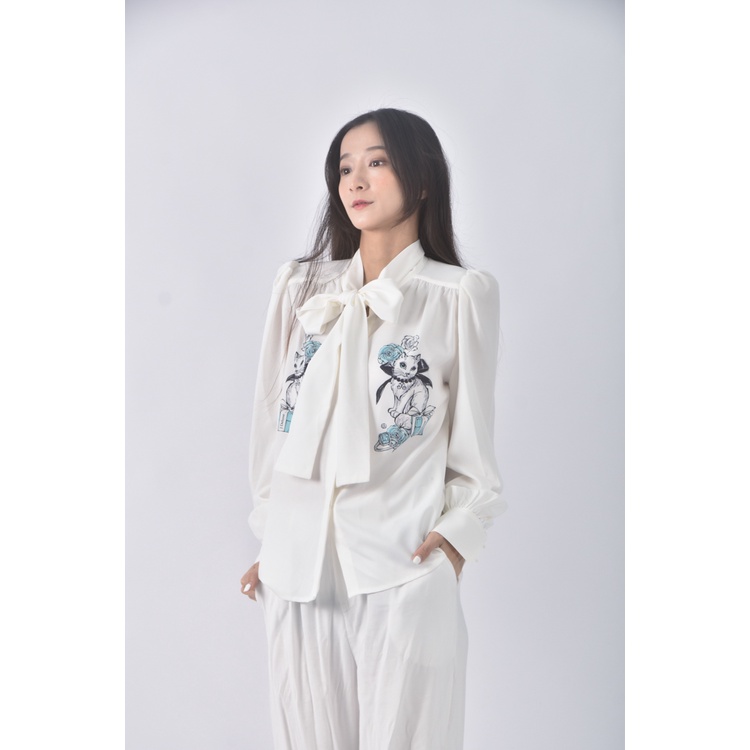 (S) j deluxe質感貓貓綁帶白色襯衫上衣二手衣, , large