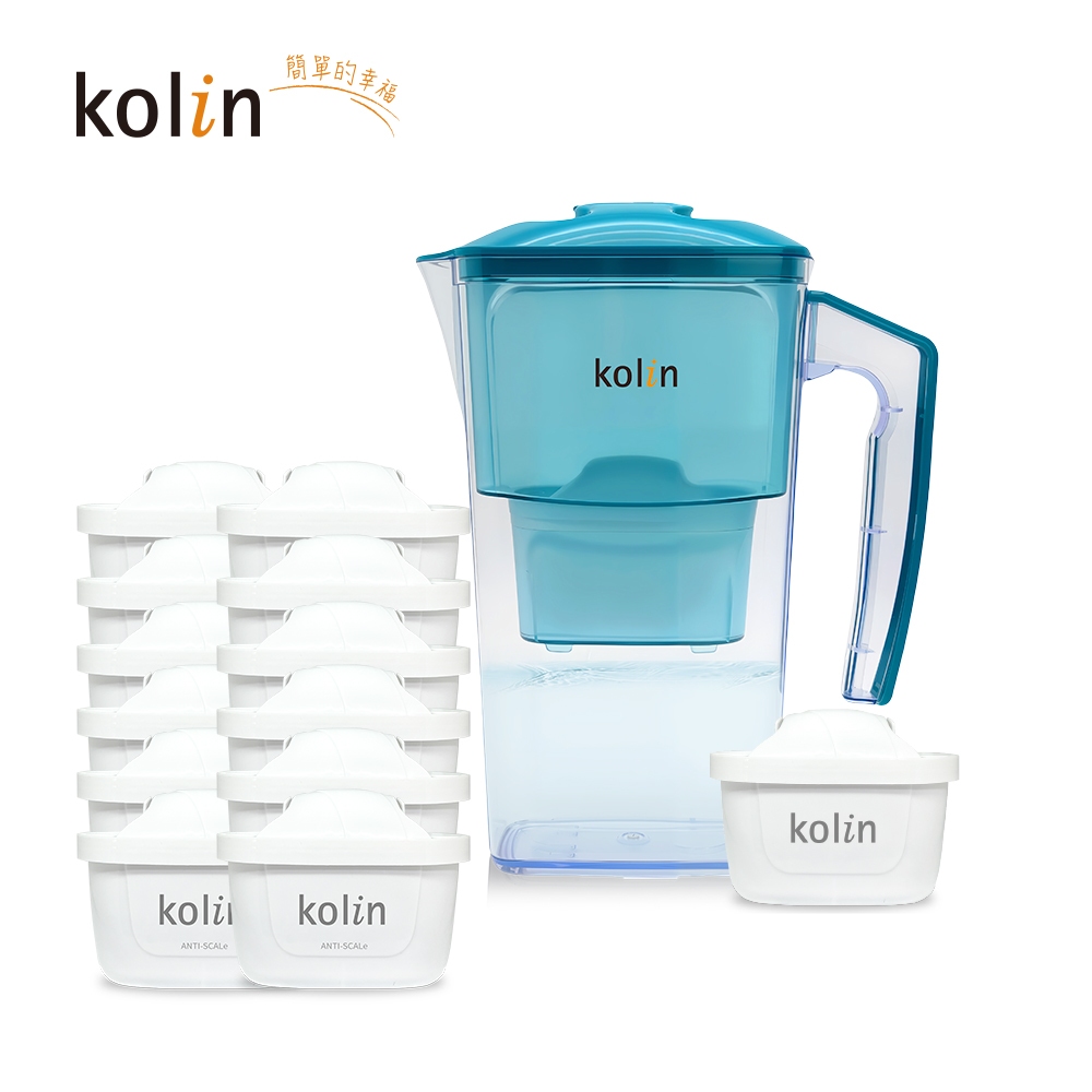 Kolin 歌林 2.5L濾水壺(內含四重濾芯*1)+五重淨垢濾芯12入(共1壺13芯/適用Brita), , large