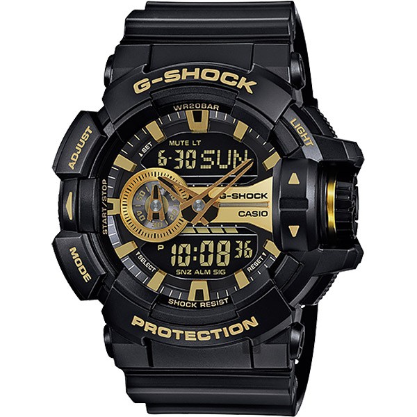 CASIO卡西歐 G-SHOCK 金屬系雙顯手錶-經典黑金 GA-400GB-1A9, , large